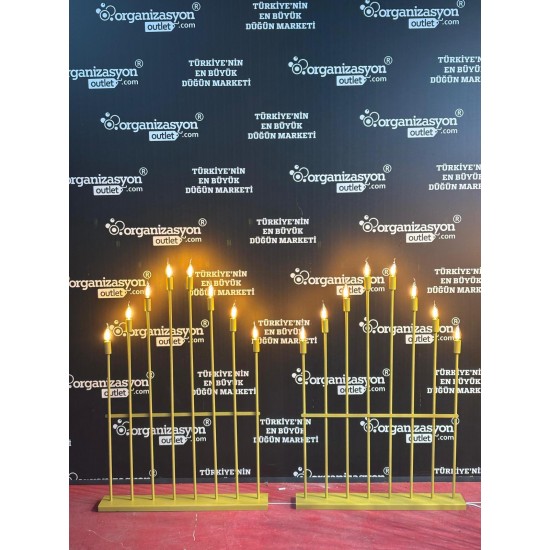 8’li Düz Kafa Merdiven Gold Mızrak Şamdan 120 cm / Düğün Ekipmanları